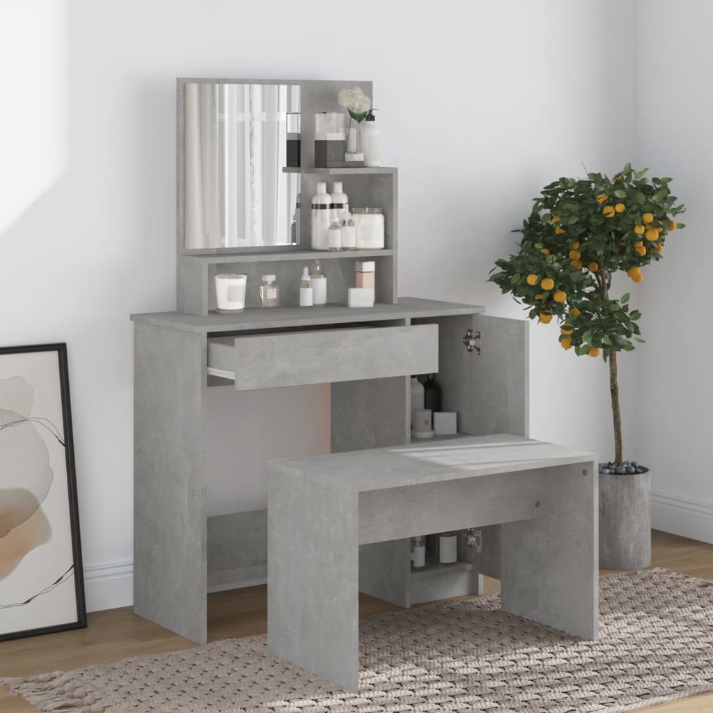 Set Tavolo Da Toeletta Grigio Cemento 86,5x35x136 cm