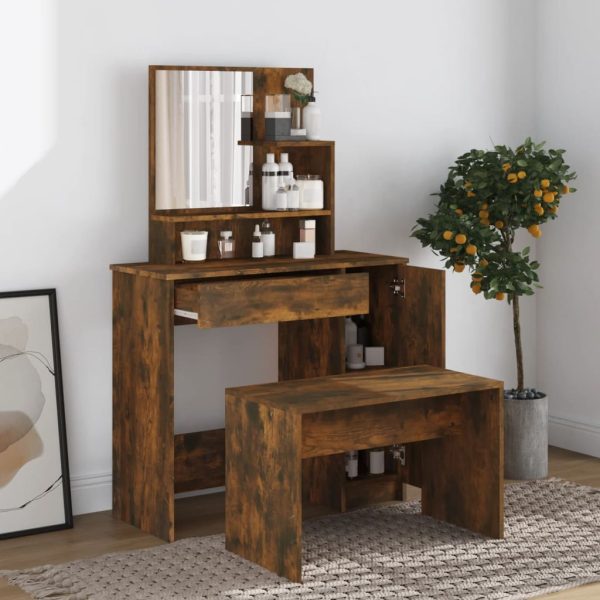Set Tavolo Da Toeletta Rovere Fumo 86,5x35x136 cm