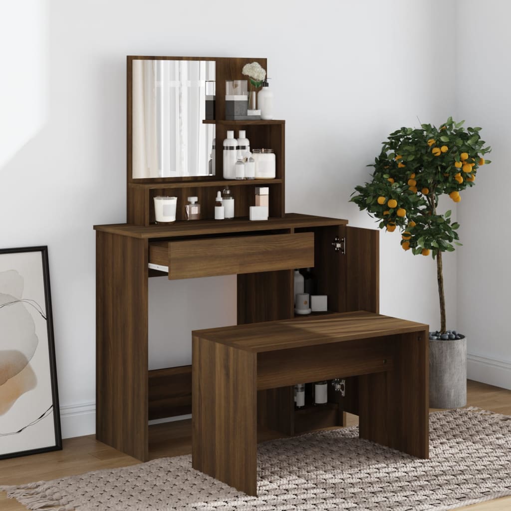 Set Tavolo Da Toeletta Rovere Marrone 86,5x35x136 cm