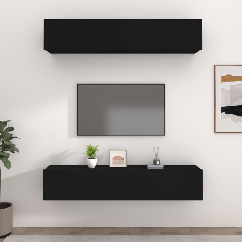 Mobili Porta Tv Neri 4 Pz 80x30x30 Cm In Legno Multistrato