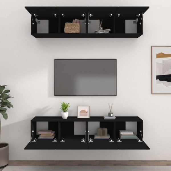 Mobili Porta Tv Neri 4 Pz 80x30x30 Cm In Legno Multistrato - Image 3