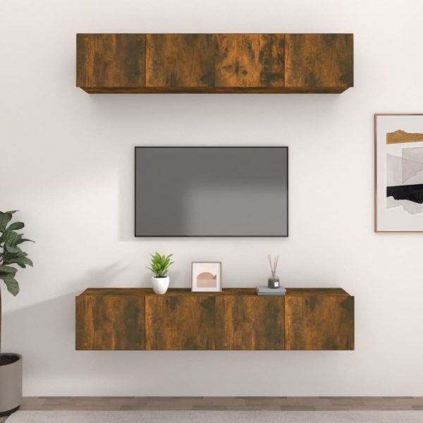 Mobili Tv 4 Pz Rovere Fumo 80x30x30 Cm In Legno Multistrato