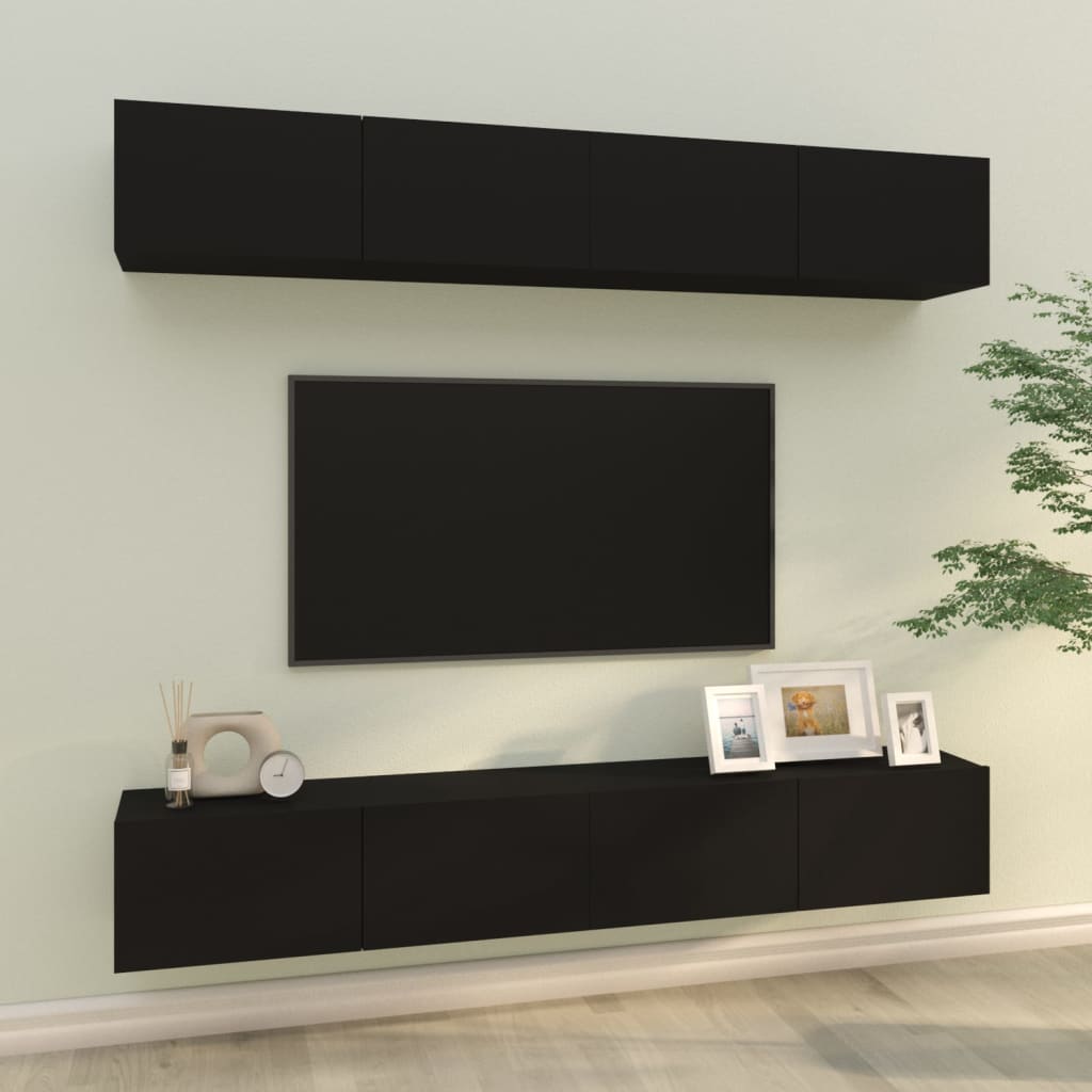 Mobili Porta Tv A Parete 4 Pz Nero 100x30x30 cm