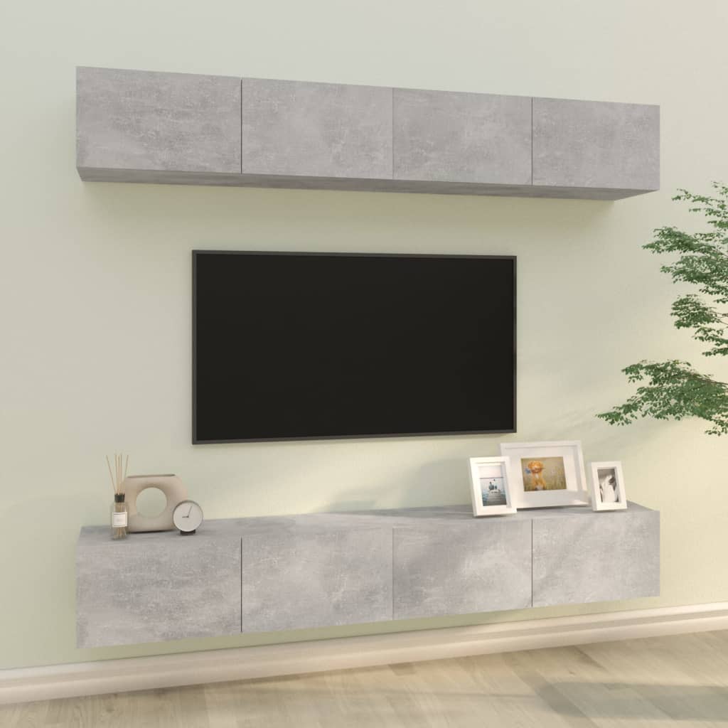 Mobili Porta Tv A Parete 4 Pz Grigio Cemento 100x30x30 cm
