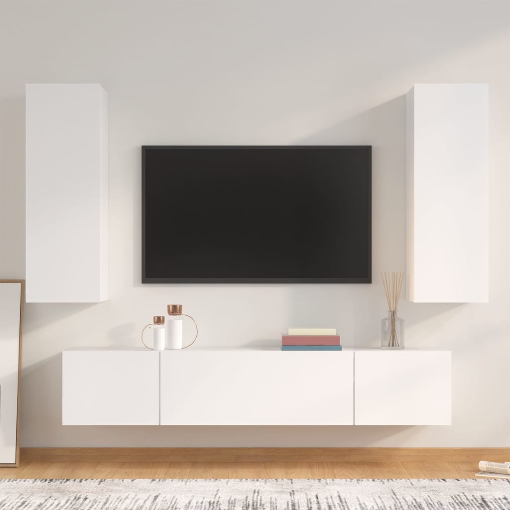Set Di Mobili Porta Tv 4 Pz Bianco In Legno Multistrato