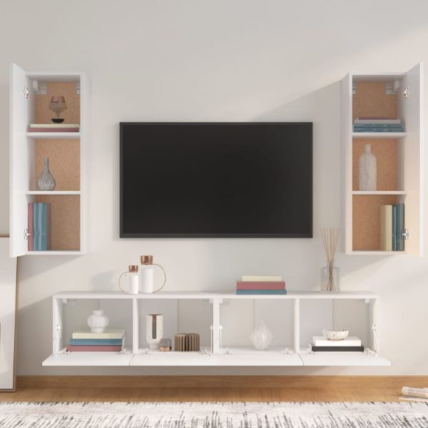 Set Di Mobili Porta Tv 4 Pz Bianco In Legno Multistrato - Image 3
