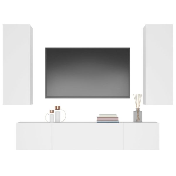 Set Di Mobili Porta Tv 4 Pz Bianco In Legno Multistrato - Image 4