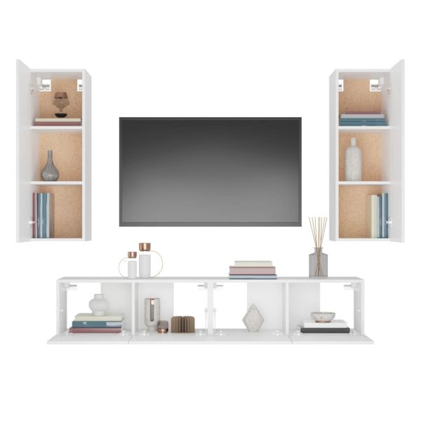 Set Di Mobili Porta Tv 4 Pz Bianco In Legno Multistrato - Image 5