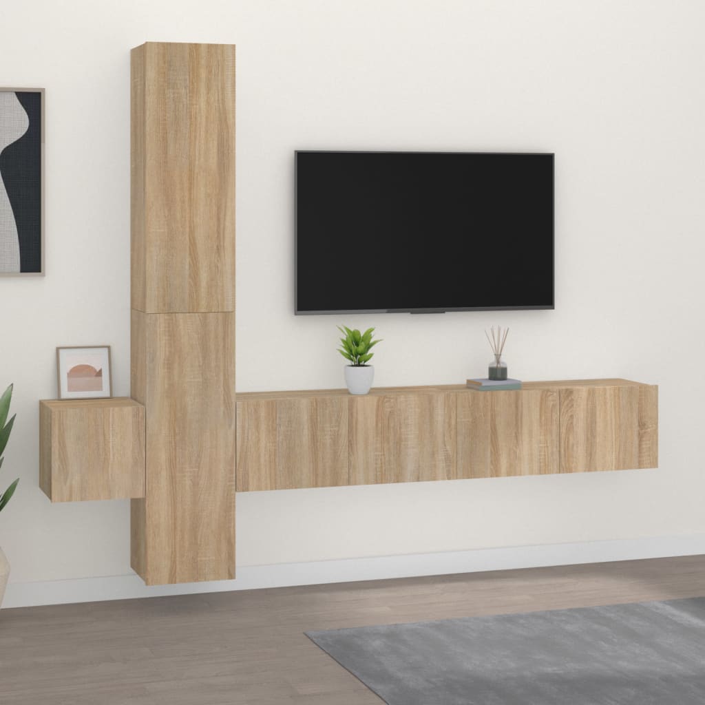 Set Di Mobili Porta Tv 5 Pz Rovere Sonoma In Legno Multistrato
