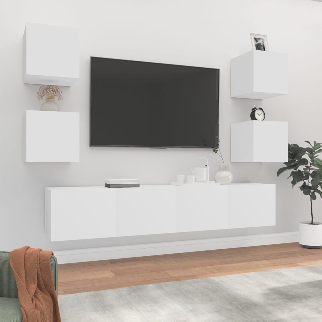 Set Di Mobili Porta Tv 6 Pz Bianco In Legno Multistrato