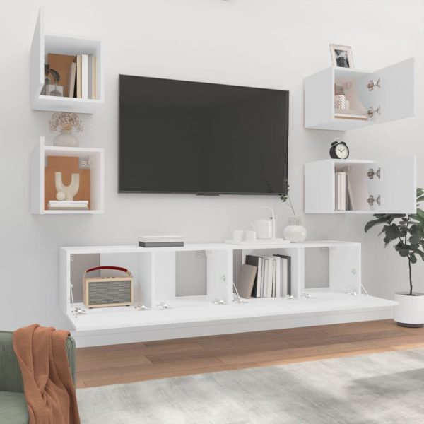 Set Di Mobili Porta Tv 6 Pz Bianco In Legno Multistrato - Image 3