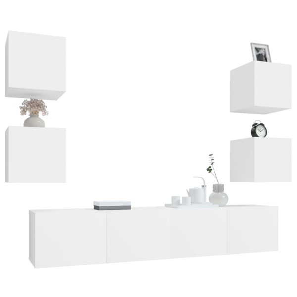 Set Di Mobili Porta Tv 6 Pz Bianco In Legno Multistrato - Image 4