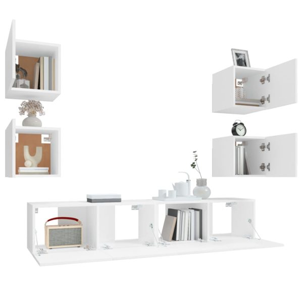 Set Di Mobili Porta Tv 6 Pz Bianco In Legno Multistrato - Image 5