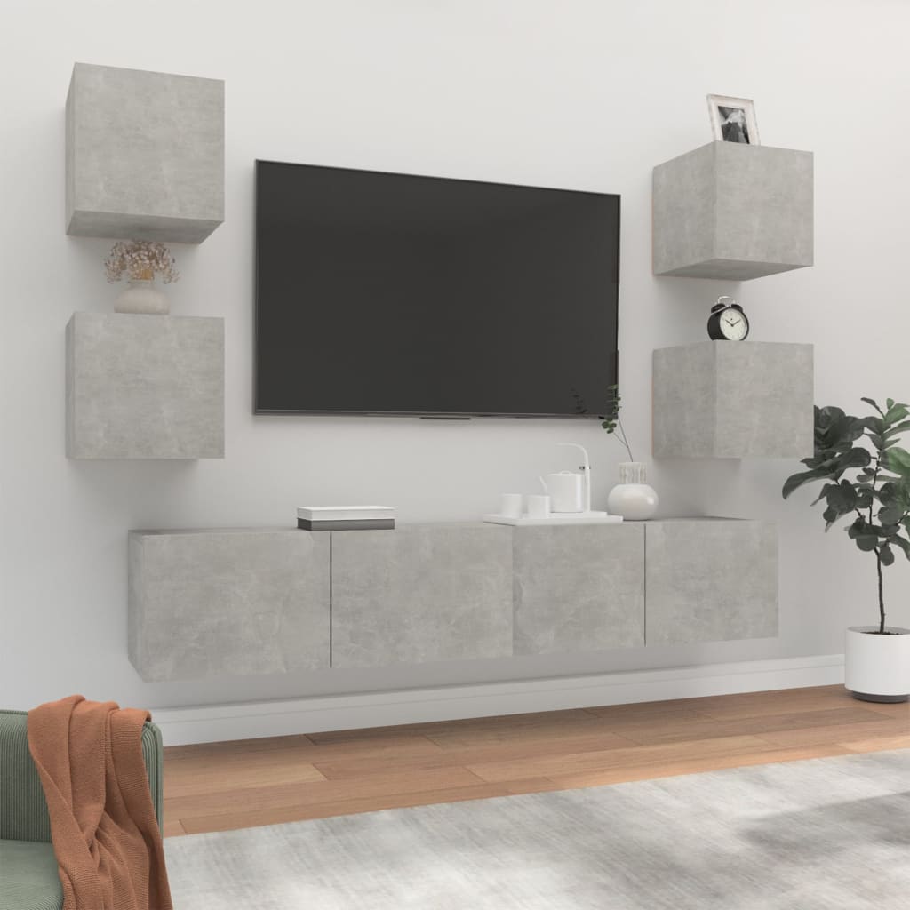 Set Di Mobili Porta Tv 6 Pz Grigio Cemento In Legno Multistrato