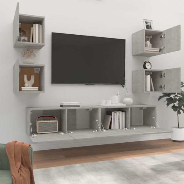 Set Di Mobili Porta Tv 6 Pz Grigio Cemento In Legno Multistrato - Image 3