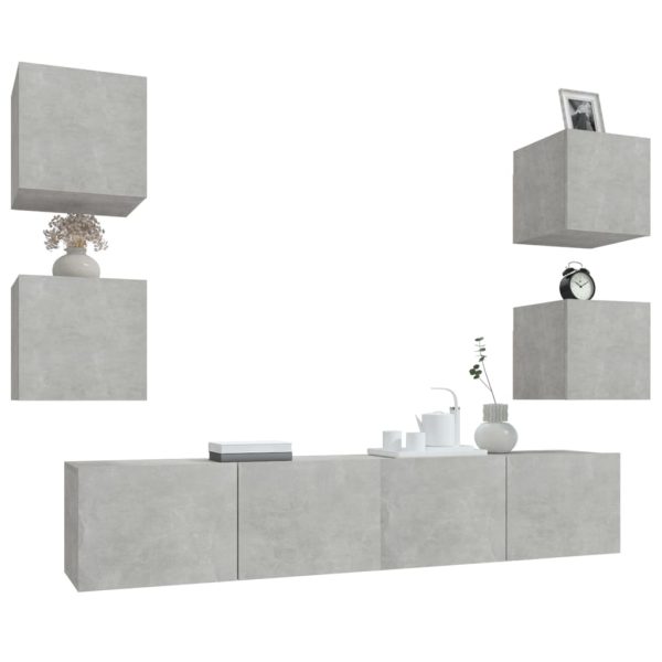 Set Di Mobili Porta Tv 6 Pz Grigio Cemento In Legno Multistrato - Image 4