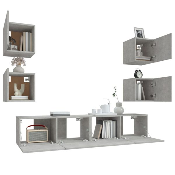 Set Di Mobili Porta Tv 6 Pz Grigio Cemento In Legno Multistrato - Image 5