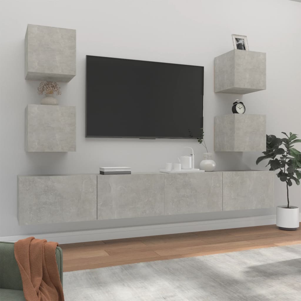 Set Di Mobili Porta Tv 6 Pz Grigio Cemento In Legno Multistrato