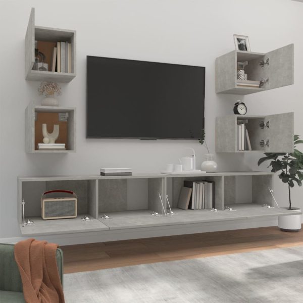 Set Di Mobili Porta Tv 6 Pz Grigio Cemento In Legno Multistrato - Image 3