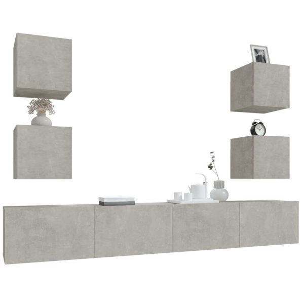 Set Di Mobili Porta Tv 6 Pz Grigio Cemento In Legno Multistrato - Image 4