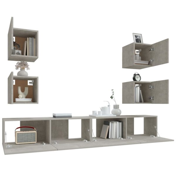 Set Di Mobili Porta Tv 6 Pz Grigio Cemento In Legno Multistrato - Image 5