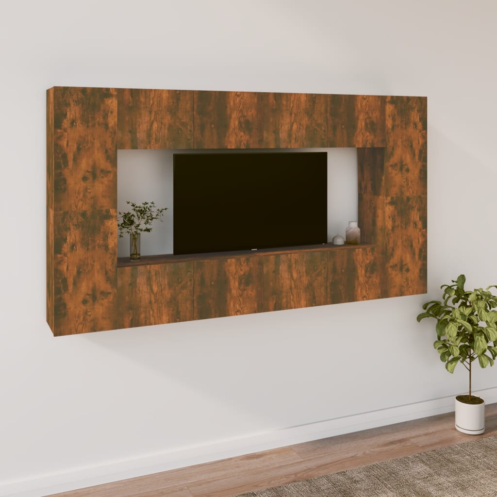 Set Mobili Porta Tv 8pz Rovere Fumo In Legno Multistrato