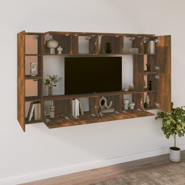 Set Mobili Porta Tv 8pz Rovere Fumo In Legno Multistrato - Image 3