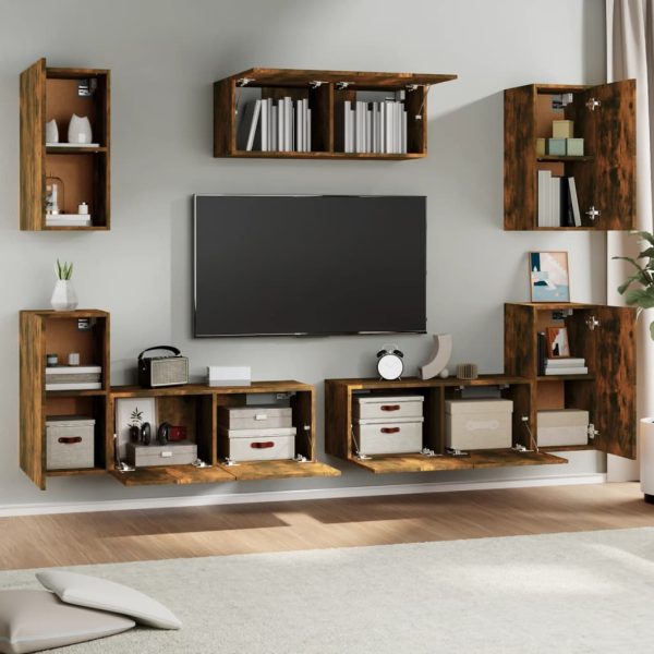 Set Di Mobili Porta Tv 7 Pz Rovere Fumo In Legno Multistrato - Image 3