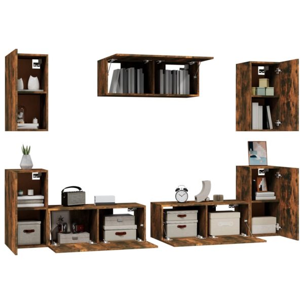 Set Di Mobili Porta Tv 7 Pz Rovere Fumo In Legno Multistrato - Image 4
