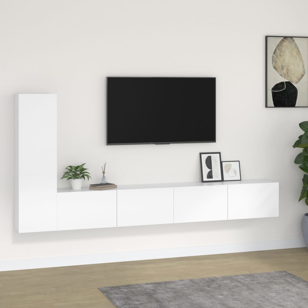 Set Mobili Porta Tv 3 Pz Bianco In Legno Multistrato