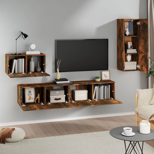 Set Di Mobili Porta Tv 4 Pz Rovere Fumo In Legno Multistrato - Image 3
