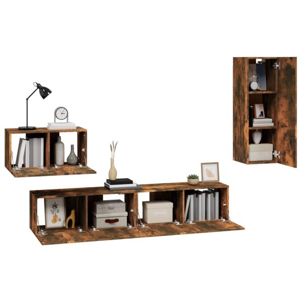 Set Di Mobili Porta Tv 4 Pz Rovere Fumo In Legno Multistrato - Image 4