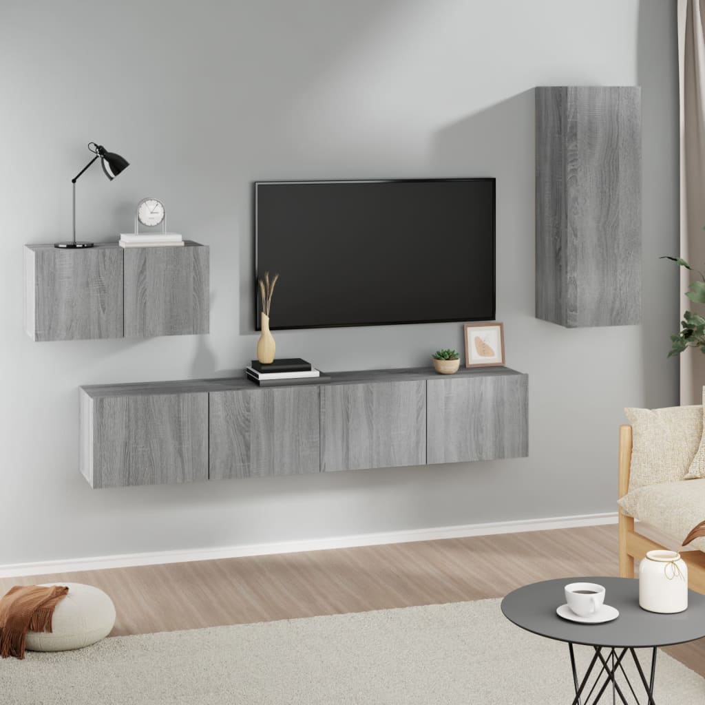 Set Di Mobili Porta Tv 4 Pz Grigio Sonoma In Legno Multistrato