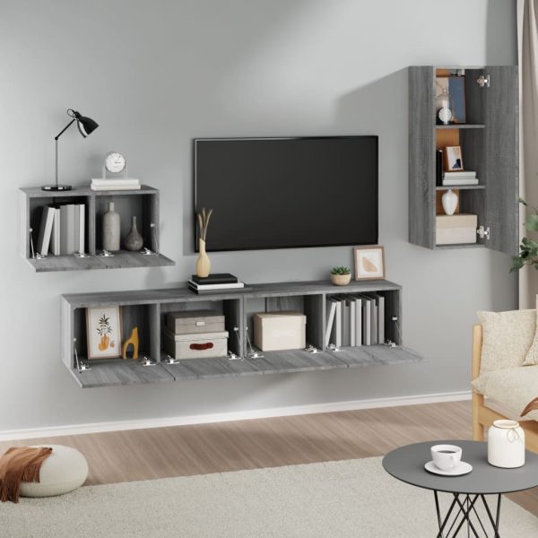 Set Di Mobili Porta Tv 4 Pz Grigio Sonoma In Legno Multistrato - Image 3