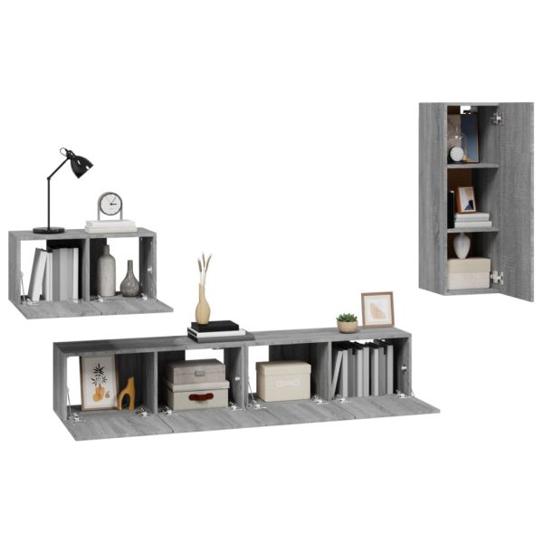 Set Di Mobili Porta Tv 4 Pz Grigio Sonoma In Legno Multistrato - Image 4