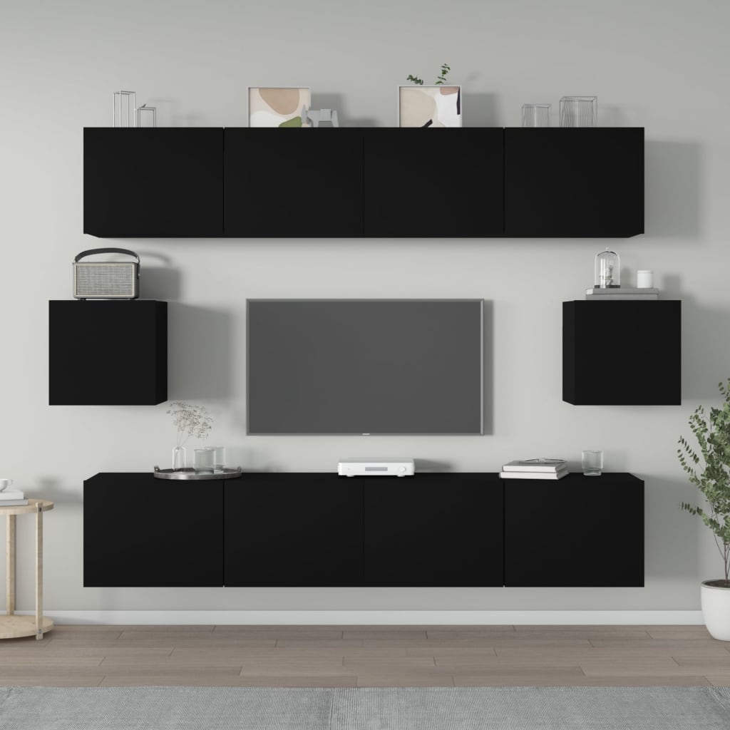 Set Mobili Porta Tv 6 Pz Nero In Legno Multistrato