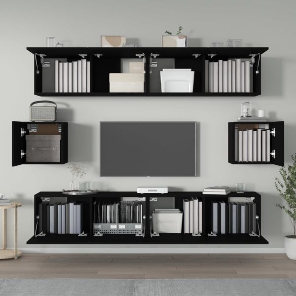 Set Mobili Porta Tv 6 Pz Nero In Legno Multistrato - Image 3