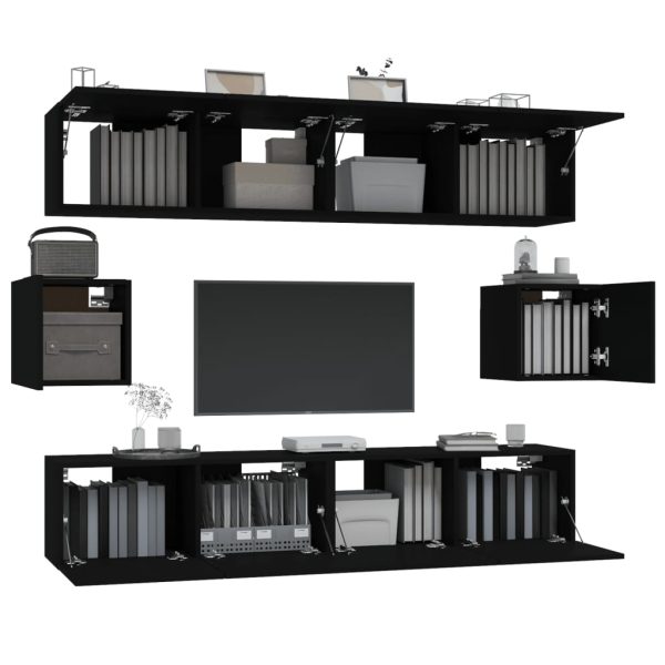 Set Mobili Porta Tv 6 Pz Nero In Legno Multistrato - Image 4