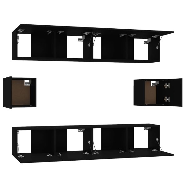 Set Mobili Porta Tv 6 Pz Nero In Legno Multistrato - Image 5