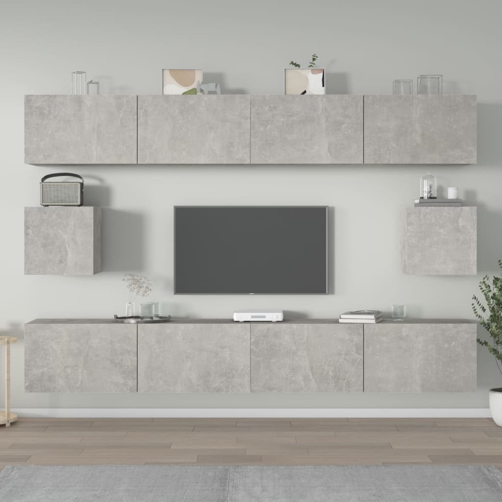 Set Di Mobili Porta Tv 6 Pz Grigio Cemento In Legno Multistrato
