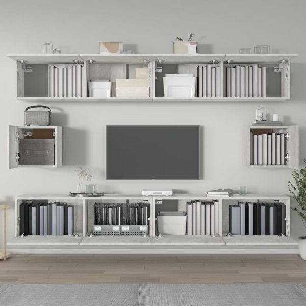 Set Di Mobili Porta Tv 6 Pz Grigio Cemento In Legno Multistrato - Image 3