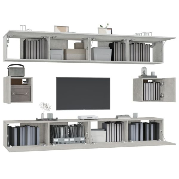 Set Di Mobili Porta Tv 6 Pz Grigio Cemento In Legno Multistrato - Image 4