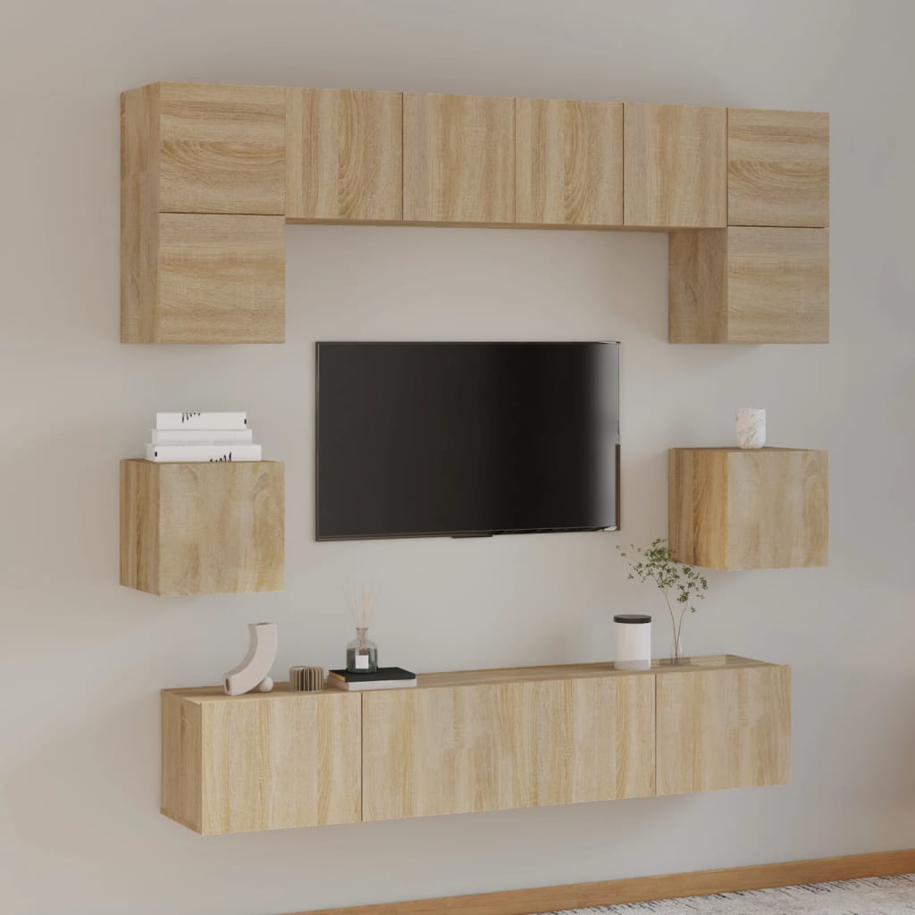Set Mobili Porta Tv 8pz Rovere Sonoma In Legno Multistrato