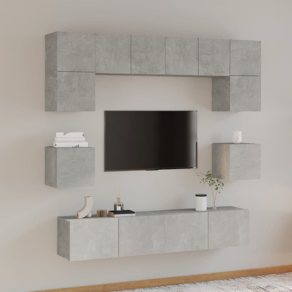 Set Mobili Porta Tv 8pz Grigio Cemento In Legno Multistrato