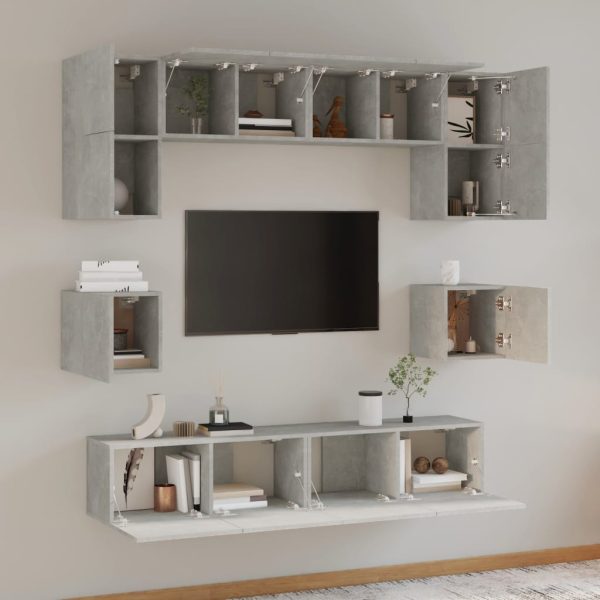 Set Mobili Porta Tv 8pz Grigio Cemento In Legno Multistrato - Image 3
