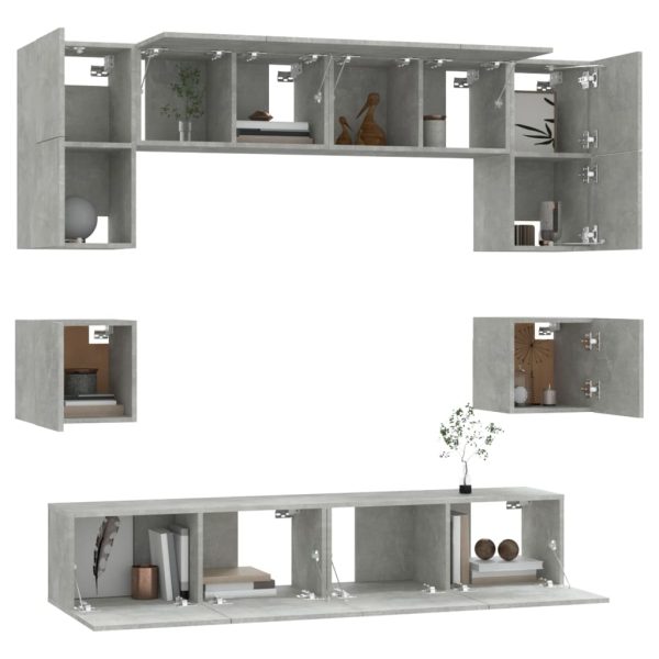 Set Mobili Porta Tv 8pz Grigio Cemento In Legno Multistrato - Image 4