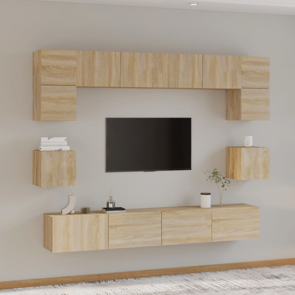 Set Mobili Porta Tv 8pz Rovere Sonoma In Legno Multistrato