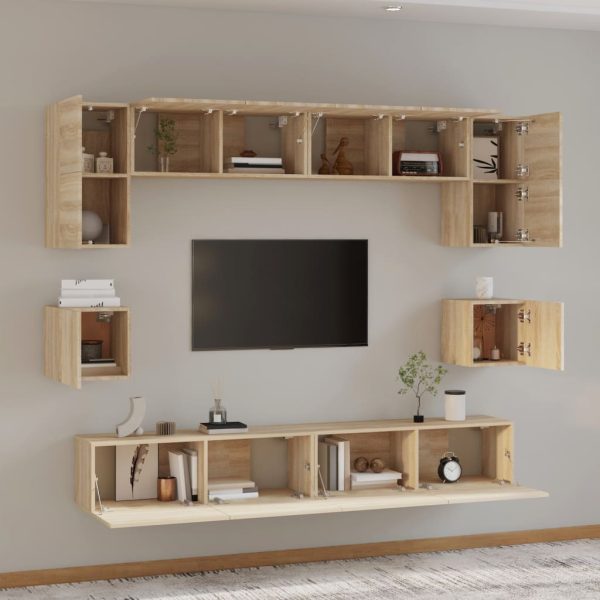 Set Mobili Porta Tv 8pz Rovere Sonoma In Legno Multistrato - Image 3