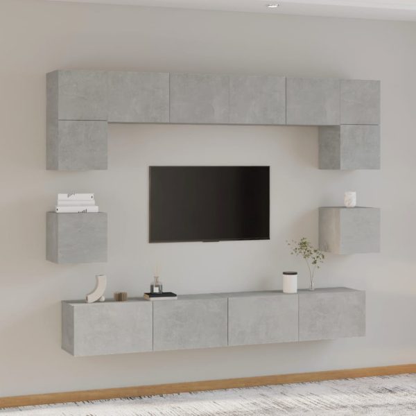 Set Mobili Porta Tv 8pz Grigio Cemento In Legno Multistrato