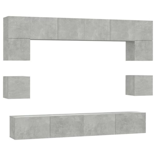 Set Mobili Porta Tv 8pz Grigio Cemento In Legno Multistrato - Image 2